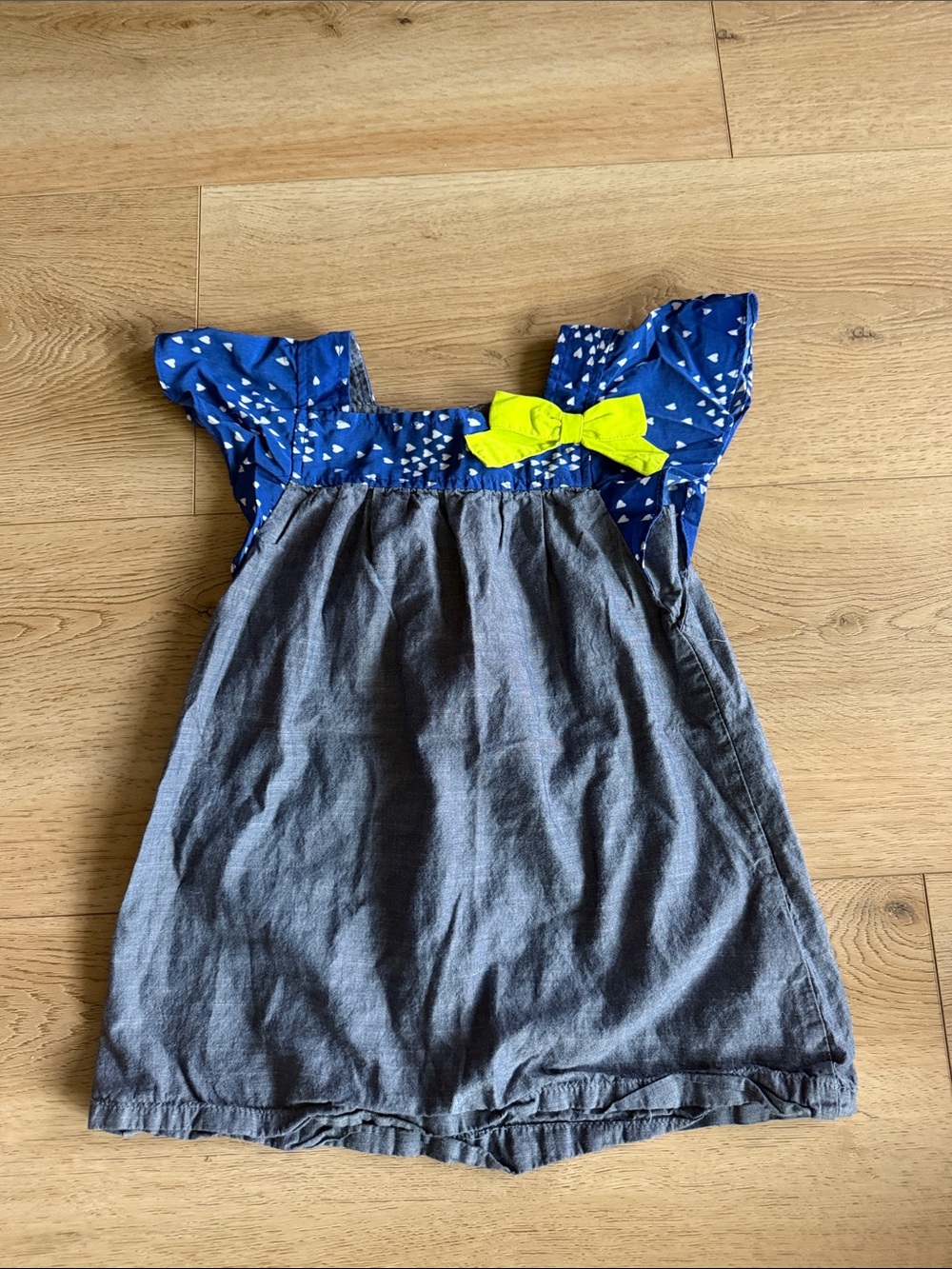 Cherokee Blue and Gray Casual Girls Dress with Yellow Bow